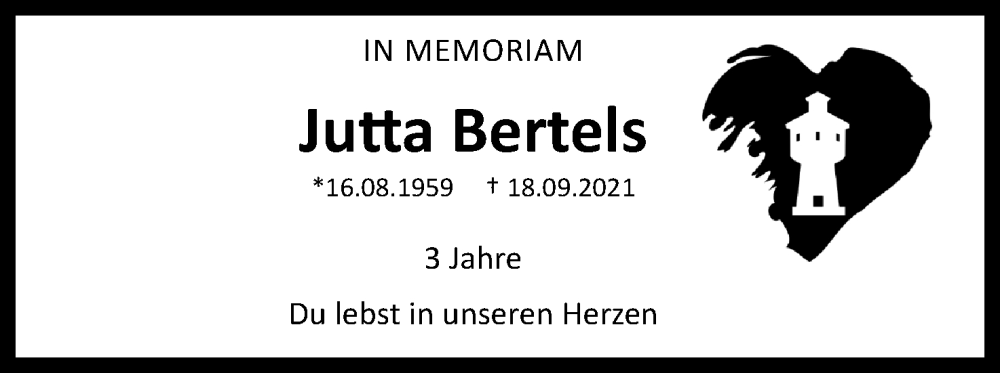 Traueranzeige für Jutta Bertels vom 14.09.2024 aus Lippische Landes-Zeitung