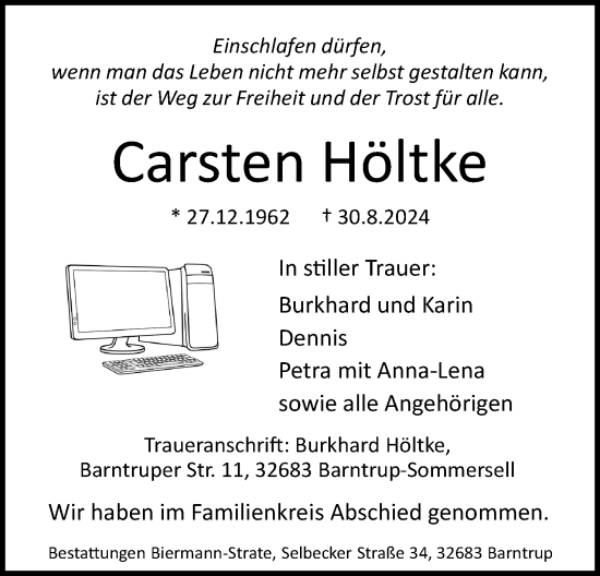 Anzeige  Carsten Höltke  Lippische Landes-Zeitung