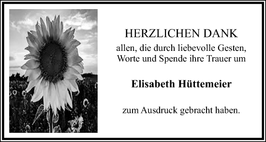 Anzeige  Elisabeth Hüttemeier  Lippische Landes-Zeitung