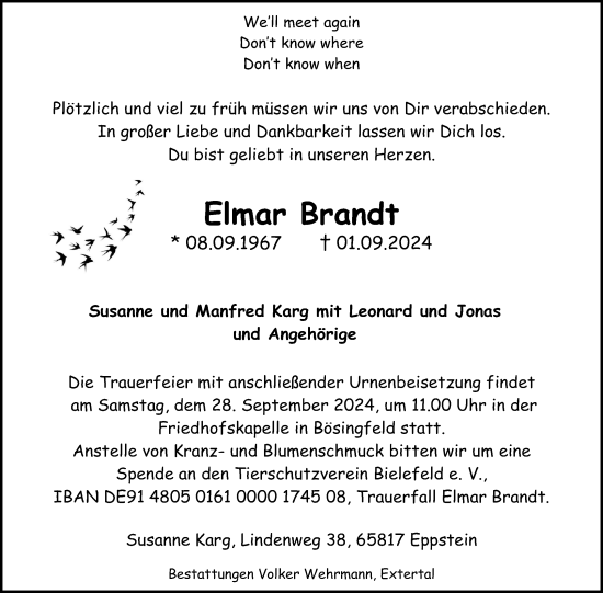 Anzeige  Elmar Brandt  Lippische Landes-Zeitung