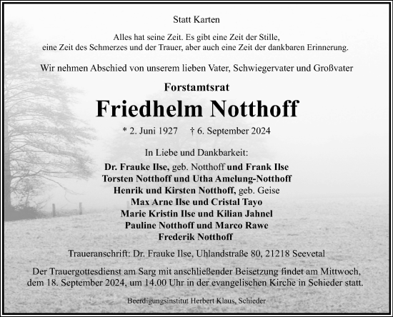 Anzeige  Friedhelm Notthoff  Lippische Landes-Zeitung
