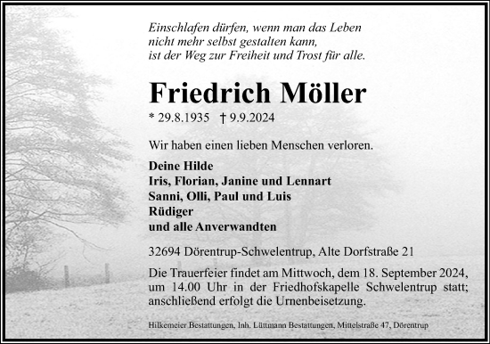 Anzeige  Friedrich Möller  Lippische Landes-Zeitung
