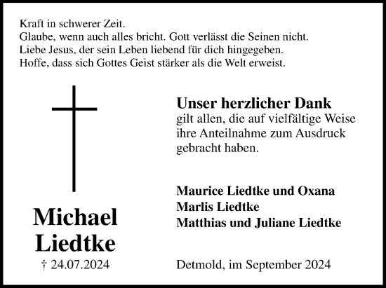 Anzeige  Michael Liedtke  Lippische Landes-Zeitung