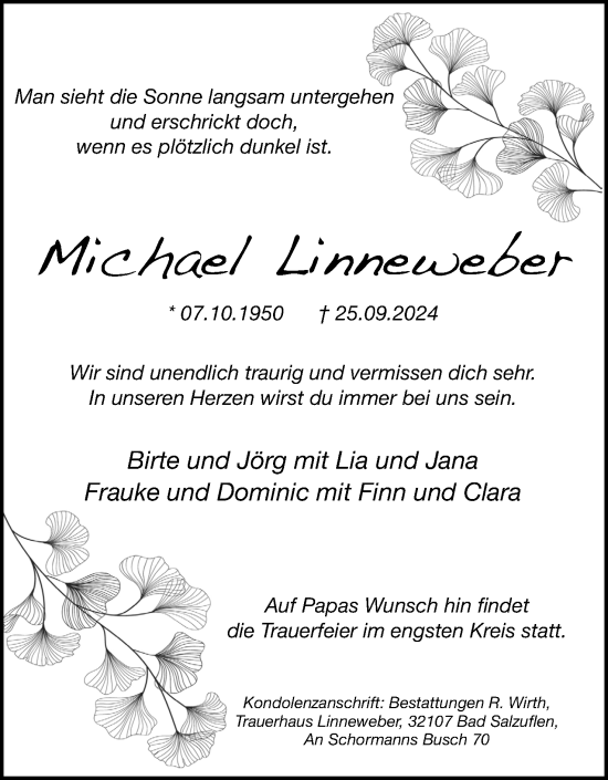 Anzeige  Michael Linneweber  Lippische Landes-Zeitung