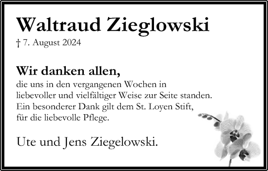 Anzeige  Waltraud Zieglowski  Lippische Landes-Zeitung