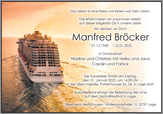Anzeige  Manfred Bröcker   Lippische Landes-Zeitung