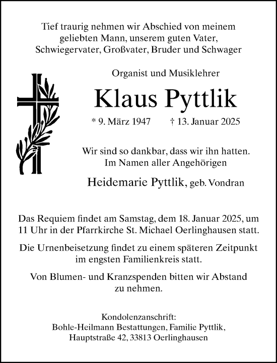 Anzeige  Klaus Pyttlik  Lippische Landes-Zeitung