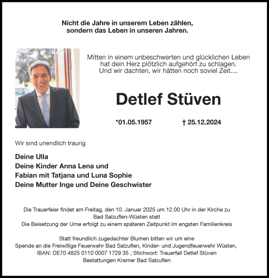 Anzeige  Detlef Stüven  Lippische Landes-Zeitung
