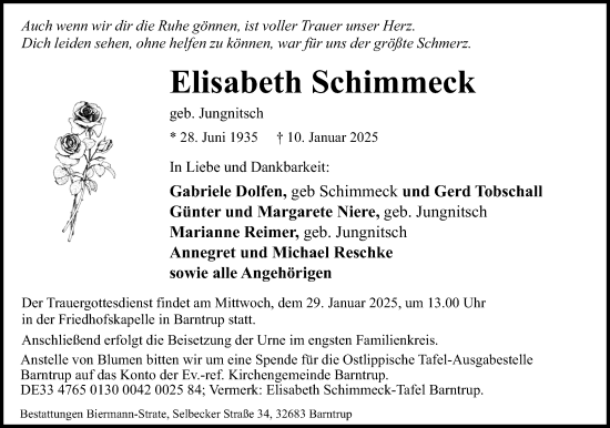Anzeige  Elisabeth Schimmeck  Lippische Landes-Zeitung