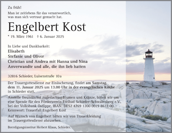 Anzeige  Engelbert Kost  Lippische Landes-Zeitung