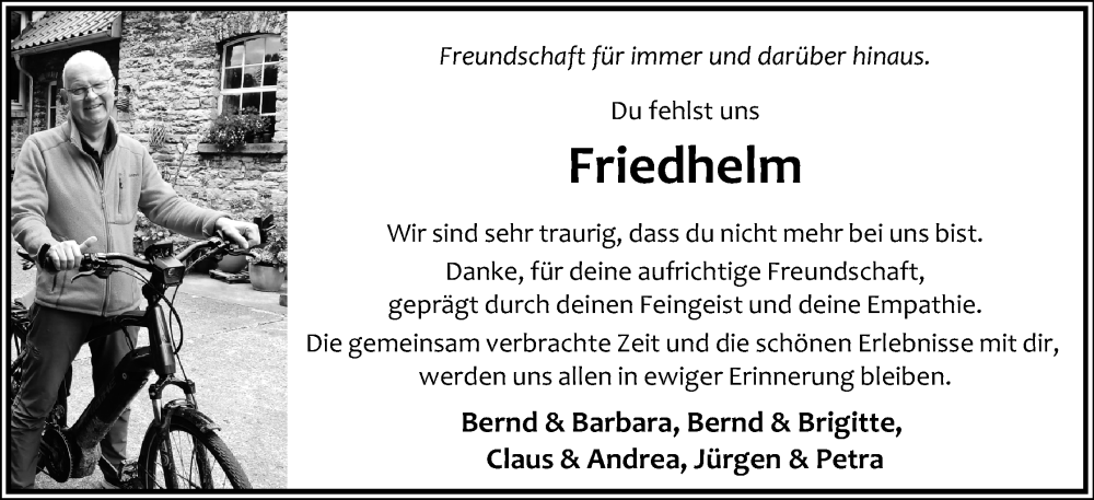  Traueranzeige für Friedhelm Morawietz vom 18.01.2025 aus Lippische Landes-Zeitung