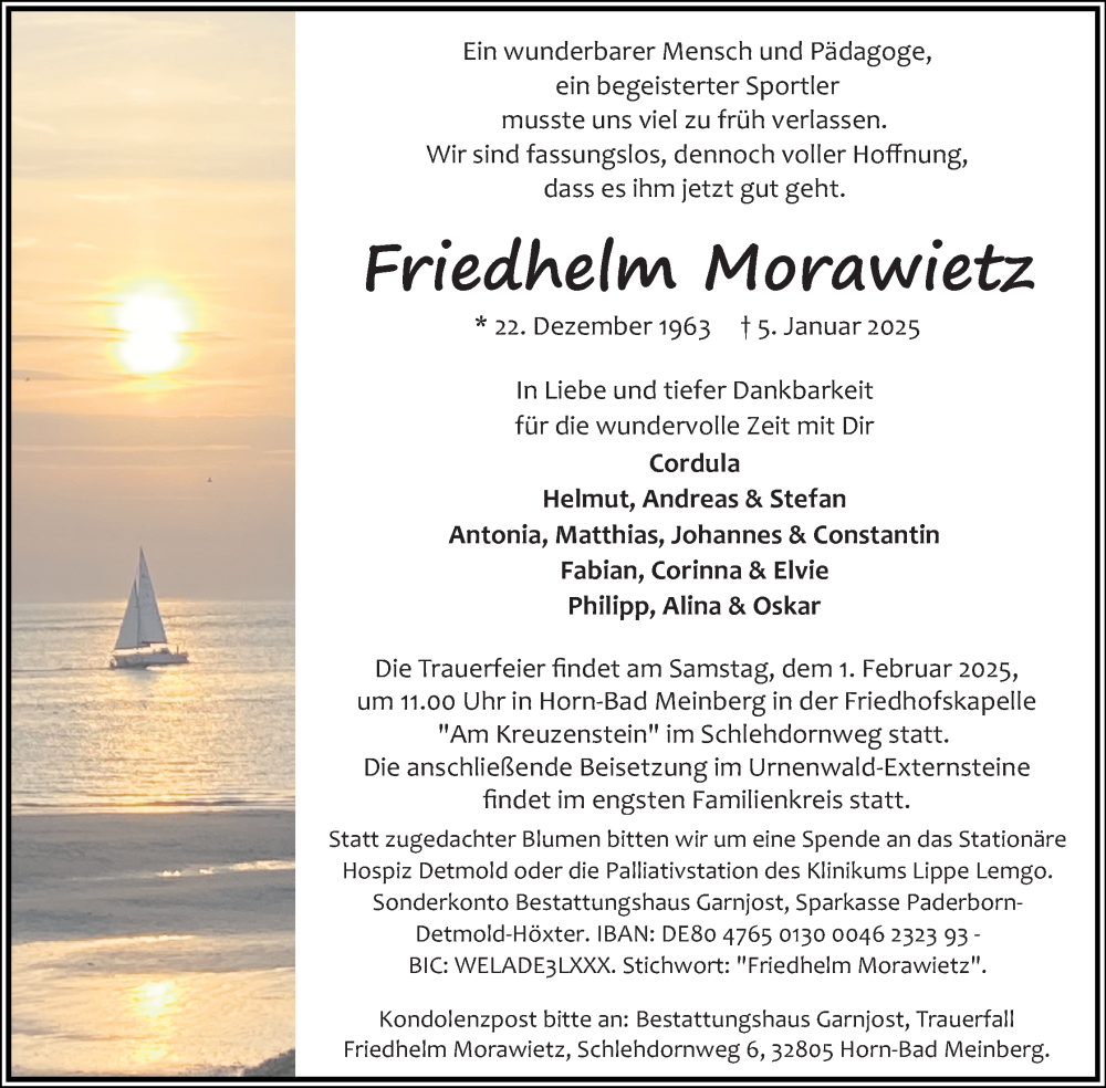  Traueranzeige für Friedhelm Morawietz vom 18.01.2025 aus Lippische Landes-Zeitung