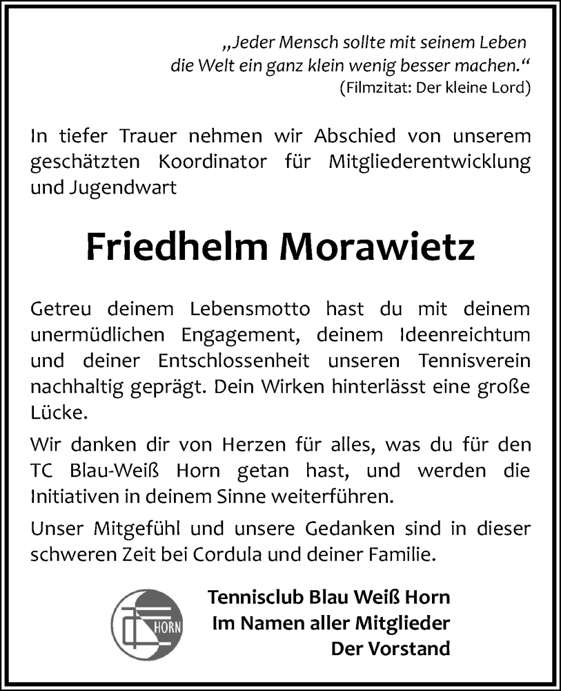  Traueranzeige für Friedhelm Morawietz vom 18.01.2025 aus Lippische Landes-Zeitung