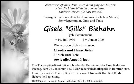 Anzeige  Gisela  Biehahn  Lippische Landes-Zeitung