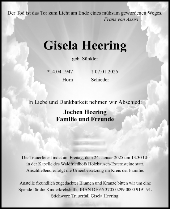 Anzeige  Gisela Heering  Lippische Landes-Zeitung