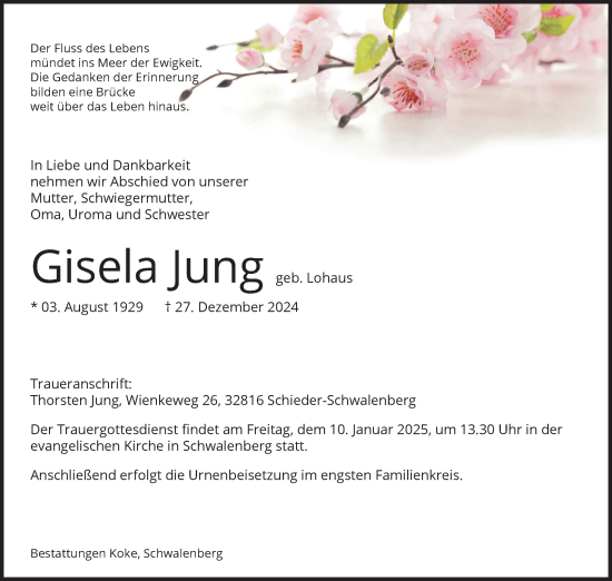 Anzeige  Gisela Jung  Lippische Landes-Zeitung