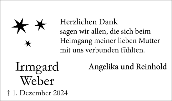Anzeige  Irmgard Weber  Lippische Landes-Zeitung
