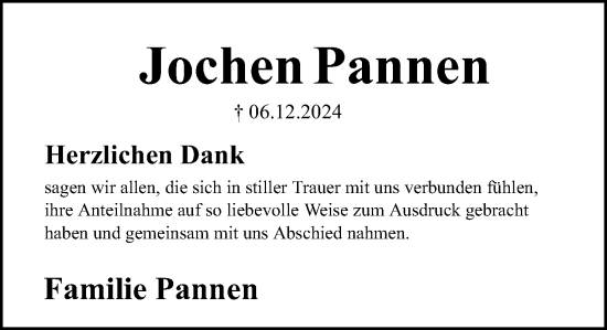 Anzeige  Jochen Pannen  Lippische Landes-Zeitung