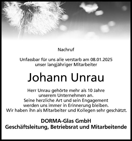 Anzeige  Johann Unrau  Lippische Landes-Zeitung