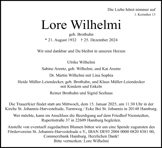 Anzeige  Lore Wilhelmi  Lippische Landes-Zeitung