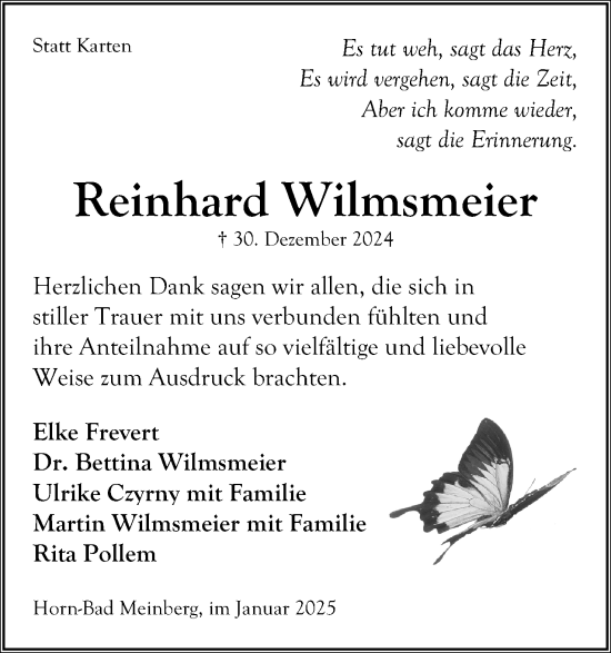 Anzeige  Reinhard Wilmsmeier  Lippische Landes-Zeitung
