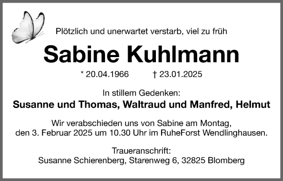 Anzeige  Sabine Kuhlmann  Lippische Landes-Zeitung