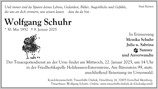 Anzeige  Wolfgang Schuhr  Lippische Landes-Zeitung