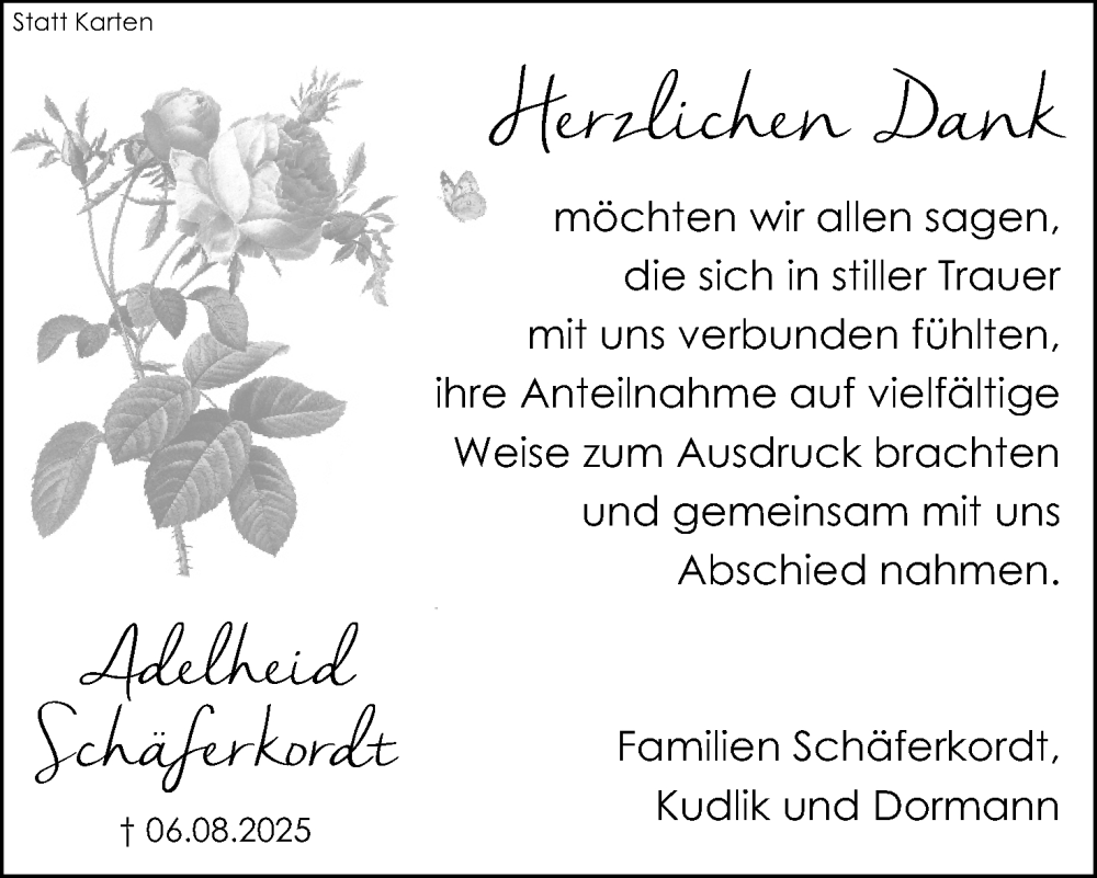  Traueranzeige für Adelheid Schäferkordt vom 04.10.2025 aus Lippische Landes-Zeitung