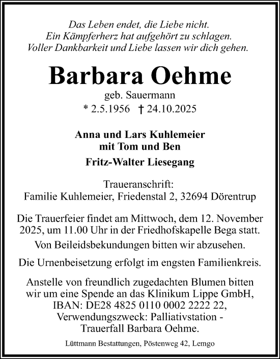 Anzeige  Barbara Oehme  Lippische Landes-Zeitung