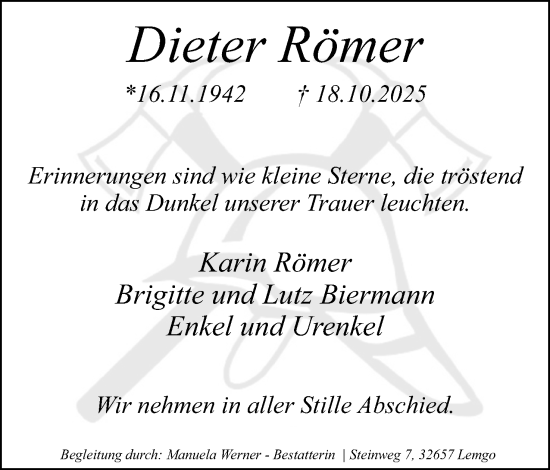 Anzeige  Dieter Römer  Lippische Landes-Zeitung