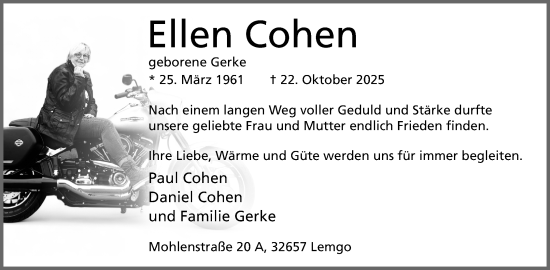 Anzeige  Ellen Cohen  Lippische Landes-Zeitung