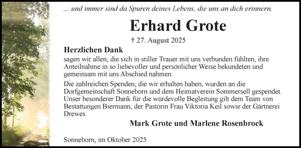  Traueranzeige für Erhard Grote vom 04.10.2025 aus Lippische Landes-Zeitung