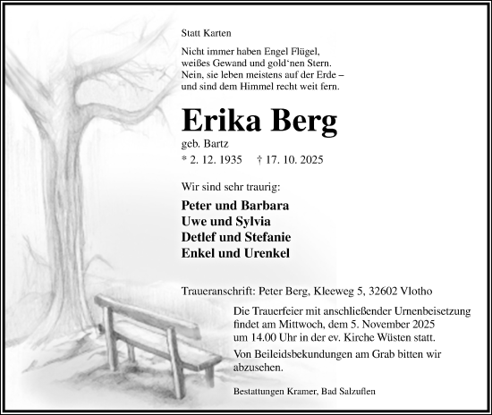 Anzeige  Erika Berg  Lippische Landes-Zeitung