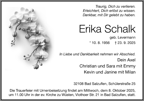 Anzeige  Erika Schalk  Lippische Landes-Zeitung