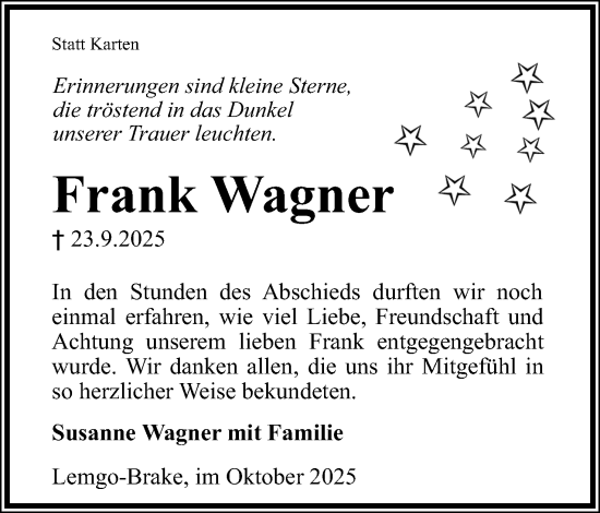 Anzeige  Frank Wagner  Lippische Landes-Zeitung