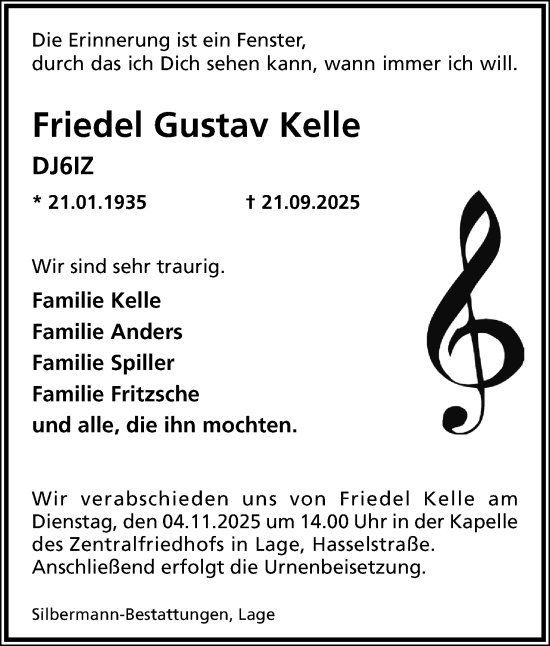 Anzeige  Friedel Gustav Kelle  Lippische Landes-Zeitung