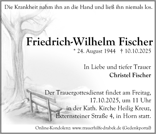 Anzeige  Friedrich-Wilhelm Fischer  Lippische Landes-Zeitung