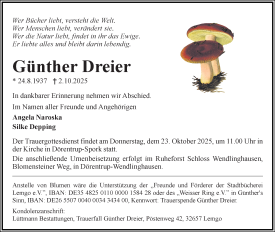 Anzeige  Günther Dreier  Lippische Landes-Zeitung