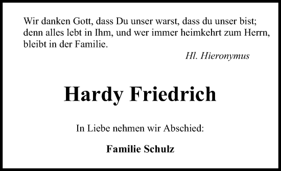 Anzeige  Hardy Friedrich  Lippische Landes-Zeitung