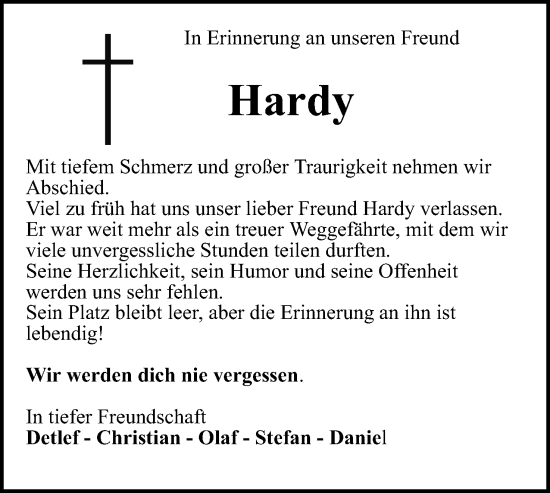 Anzeige  Hardy Friedrich  Lippische Landes-Zeitung