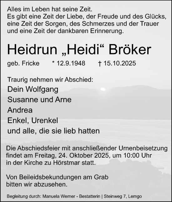 Anzeige  Heidrun Bröker  Lippische Landes-Zeitung