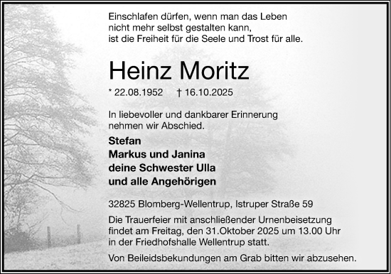 Anzeige  Heinz Moritz  Lippische Landes-Zeitung