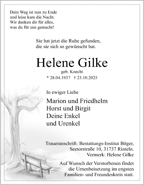 Anzeige  Helene Gilke  Lippische Landes-Zeitung