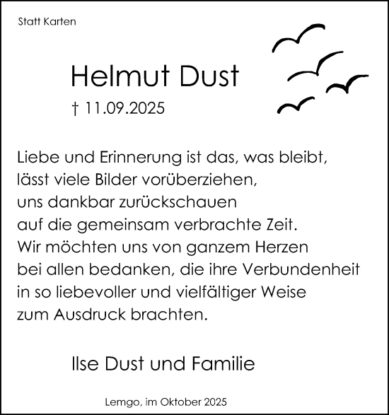 Anzeige  Helmut Dust  Lippische Landes-Zeitung