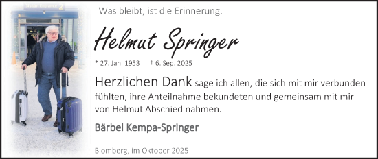Anzeige  Helmut Springer  Lippische Landes-Zeitung