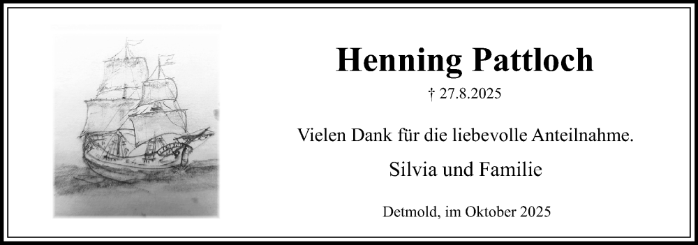  Traueranzeige für Henning Pattloch vom 04.10.2025 aus Lippische Landes-Zeitung