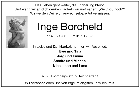 Anzeige  Inge Borcheld  Lippische Landes-Zeitung