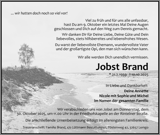 Anzeige  Jobst Brand  Lippische Landes-Zeitung