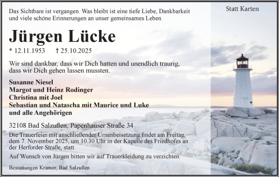 Anzeige  Jürgen Lücke  Lippische Landes-Zeitung