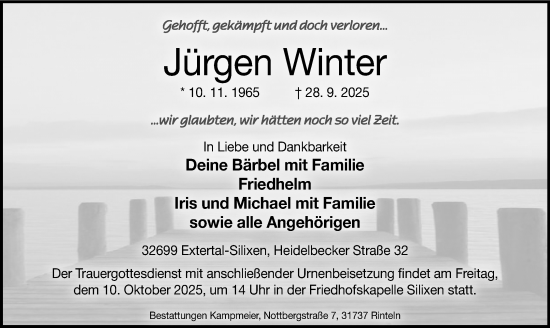 Anzeige  Jürgen Winter  Lippische Landes-Zeitung